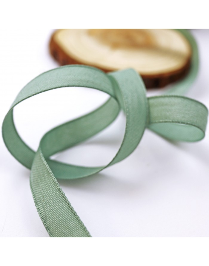 Washed green color linen ribbon