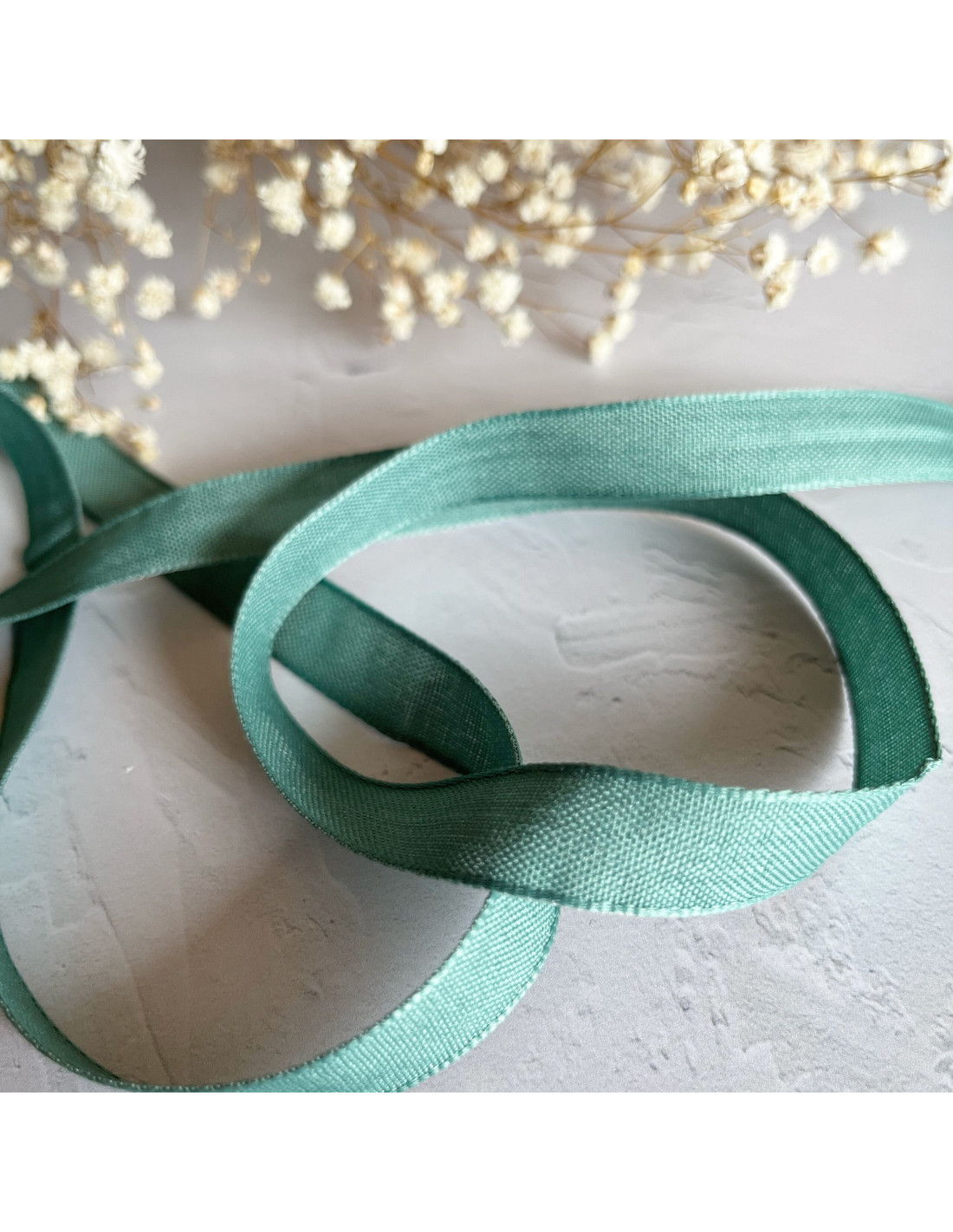 Vintage blue color linen ribbon