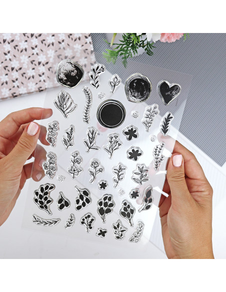 Una de flores clear stamp set