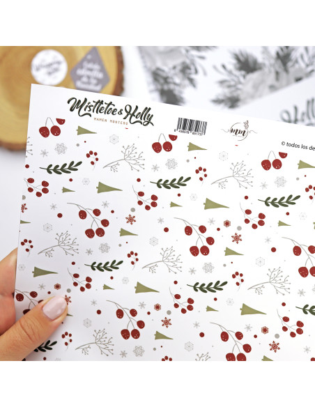 Mi Navidad Perfecta laminated paper | Mistletoe & Holly collection by Mamen Montero