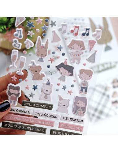 Ohana de fiesta Puffy stickers of Alúa Cid