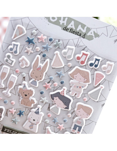 Ohana de fiesta Puffy stickers of Alúa Cid