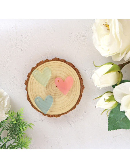 Set of 10 Rosa Escarchado acrylic hearts