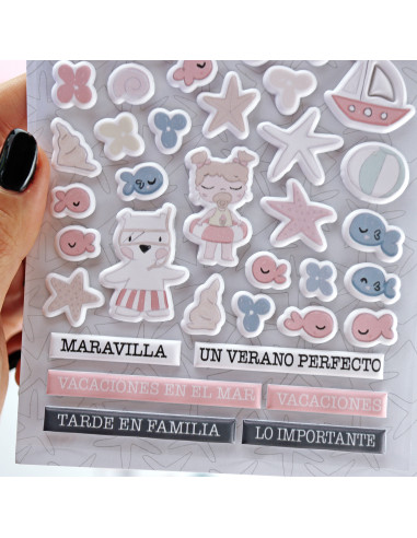 Ohana en la playa Puffy stickers | Alúa Cid design Ohana en la playa Puffy stickers | Alúa Cid design