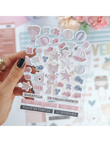 Ohana en la playa Puffy stickers | Alúa Cid design