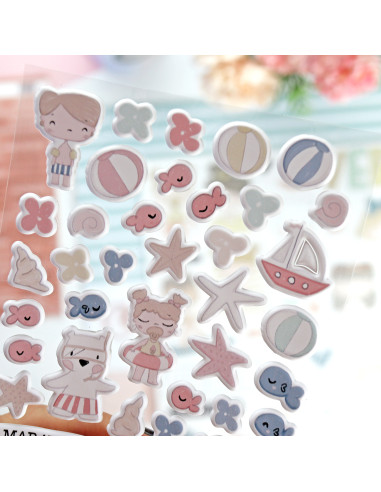 Ohana en la playa Puffy stickers | Alúa Cid design Ohana en la playa Puffy stickers | Alúa Cid design