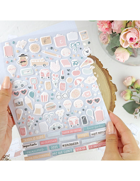 Sea lo que sea puffy stickers | Alúa Cid design