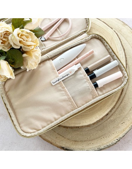 Real leather Beige pencil case