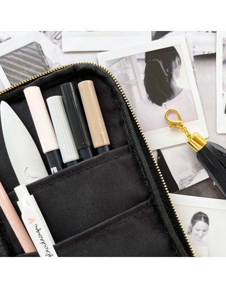 Real leather Black pencil case