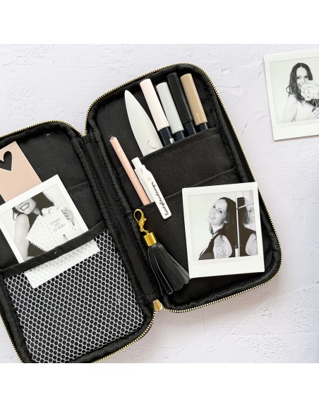 Real leather Black pencil case