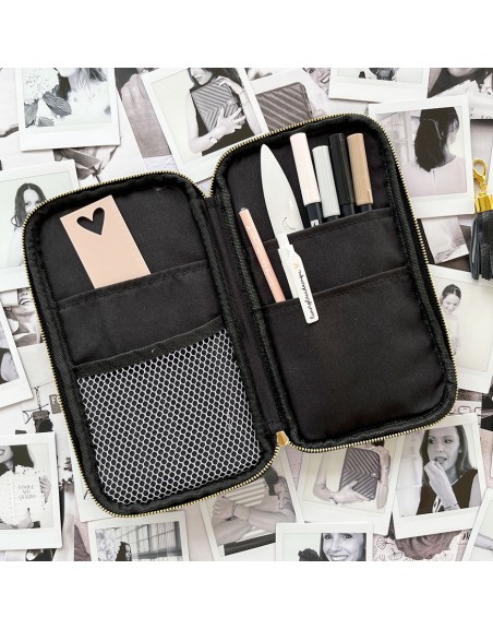 Real leather Black pencil case